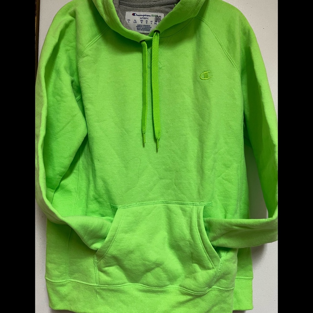 NWOT Champion Never Worn Neon Lime Green Sweatshirt Hoodie w Pockets